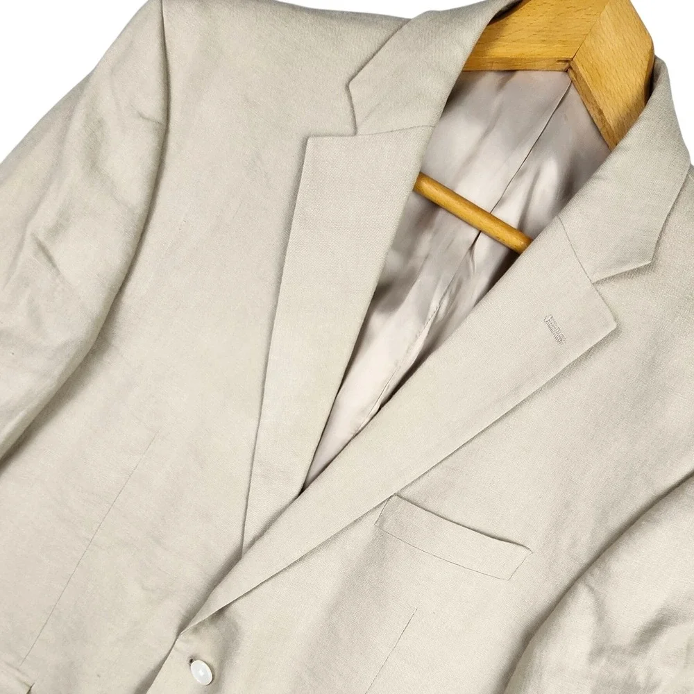 Lauren Ralph Lauren Blazer Sport Coat Jacket Mens 44R Beige Linen Two Button